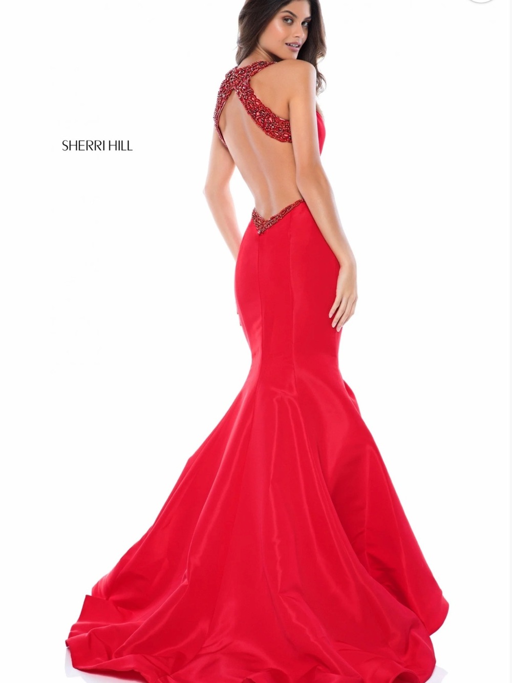 NWT Sherri Hill 51178 Backless Red Prom Pageant Gown Beaded Taffeta size 2